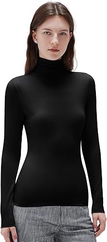 Women Cashmere Blend Turtleneck Long Sleeve Shirt Fitted Fall Basic Thermal Tops Fall Fashion
